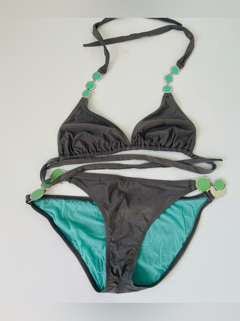 Radio Fiji Gray Disc Accented Bikini Size M
